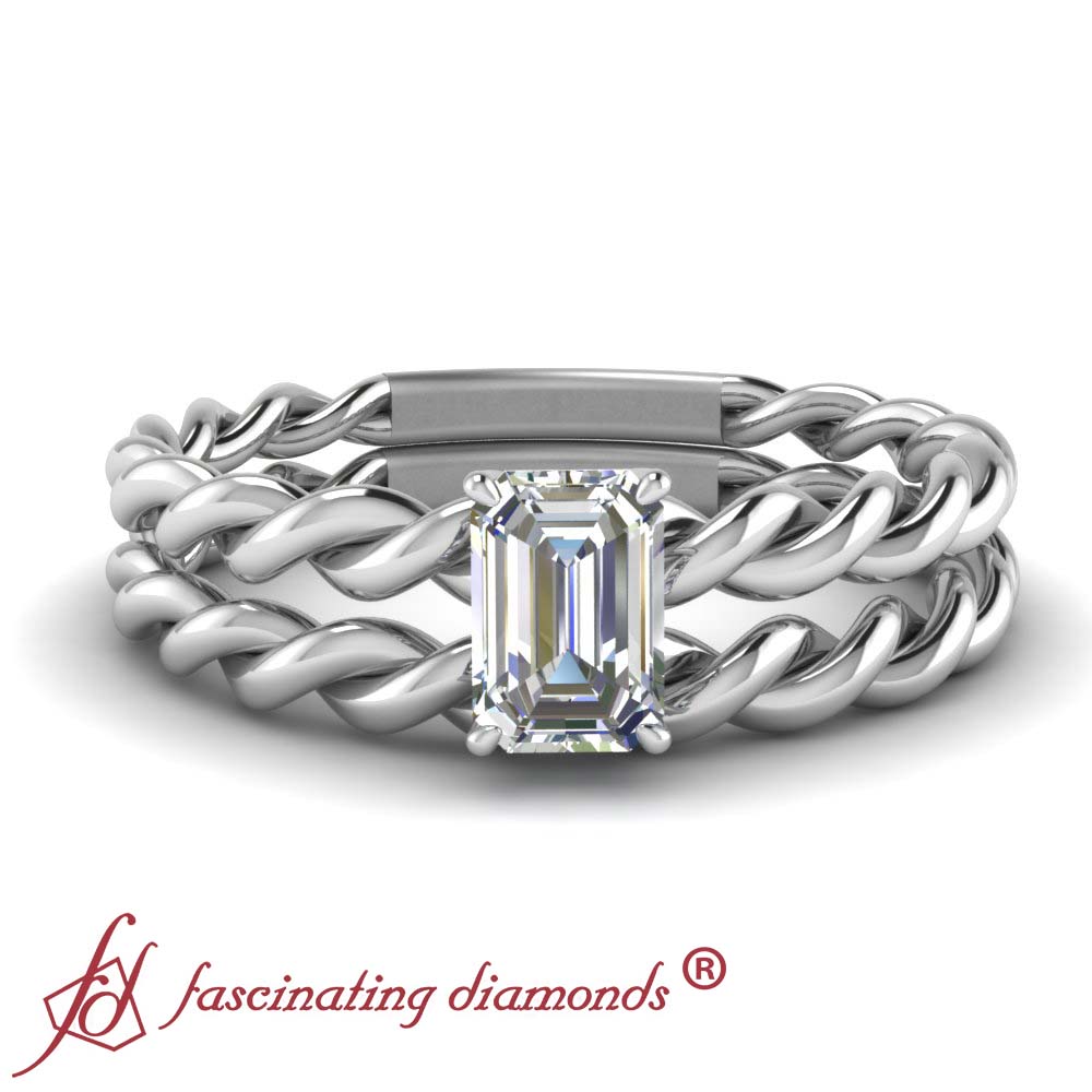 Emerald Cut Diamond Solitaire Wedding Rings Set