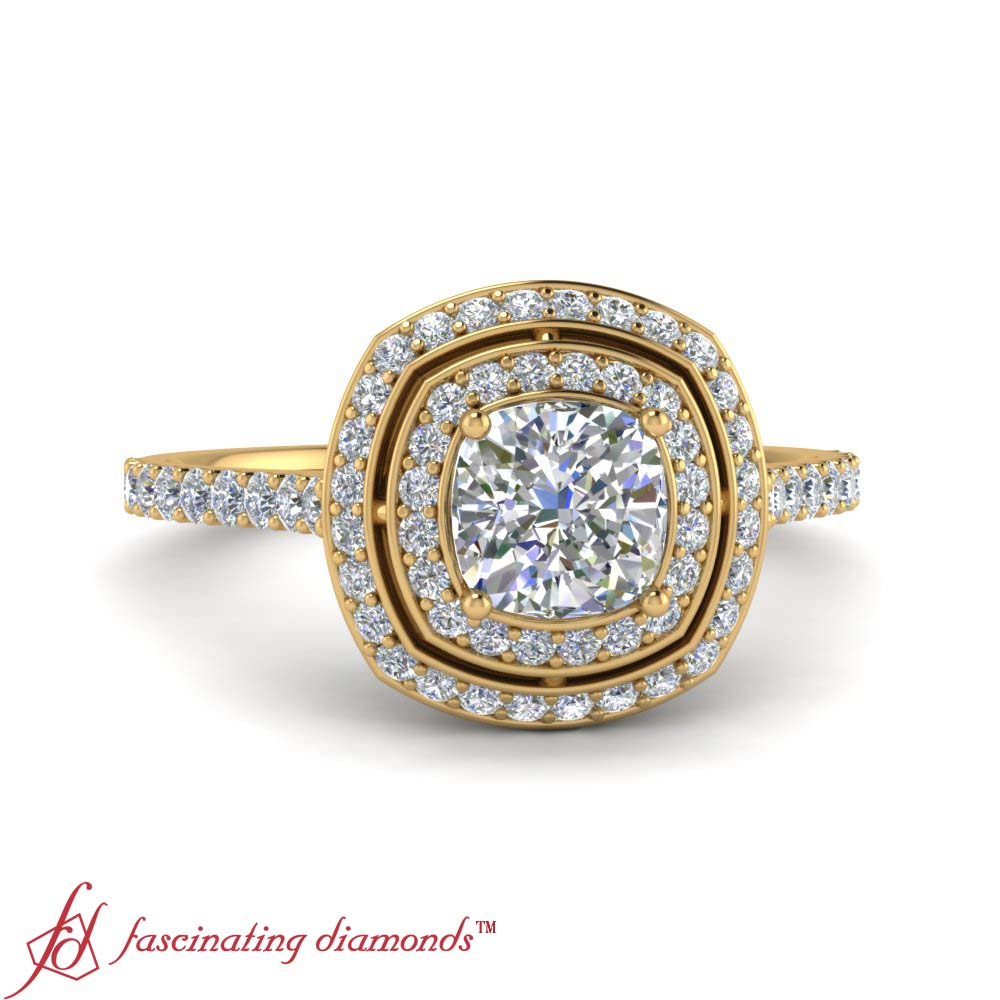 1 Carat Cushion Cut Diamond Petite Yellow Gold Engagement Ring