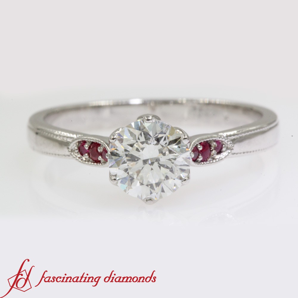 diamond engagement ring with ruby accents