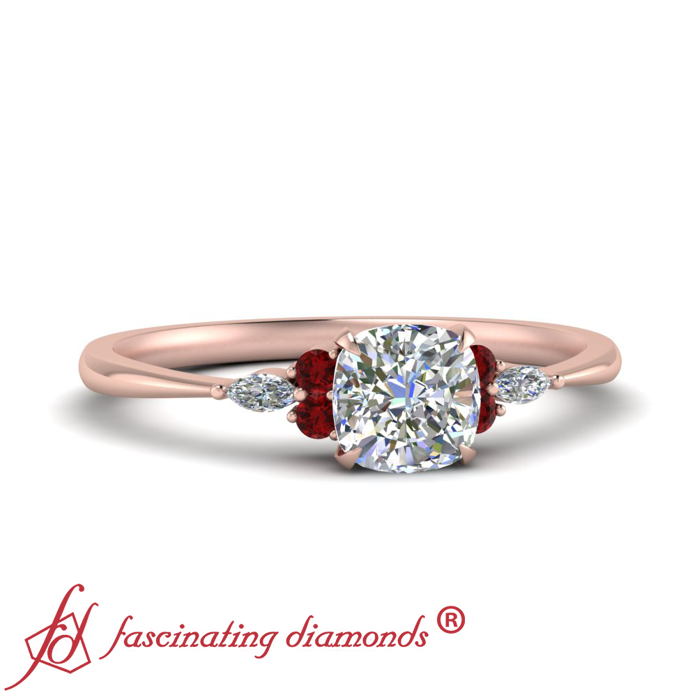 3 4 Carat Cushion Cut Diamond And Ruby Delicate Engagement Ring In