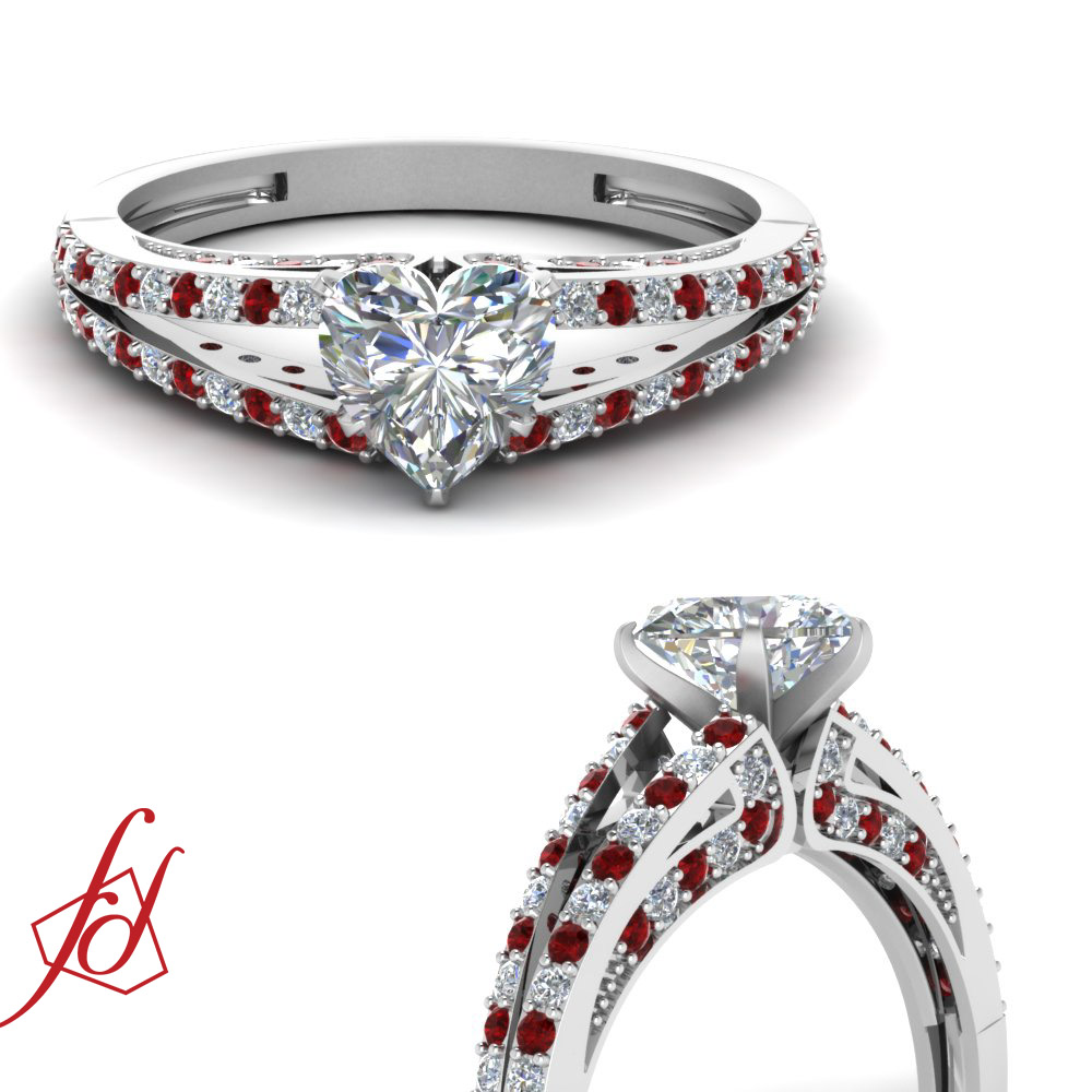 1.35 Ct Ruby And Diamond Split Band Engagement Rings For Women With