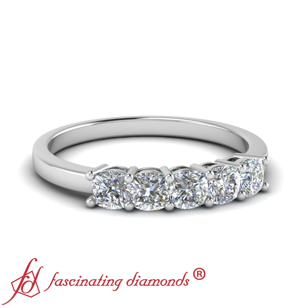 White Gold 3 4 Carat Cushion Cut Diamond Delicate 5 Stone Wedding